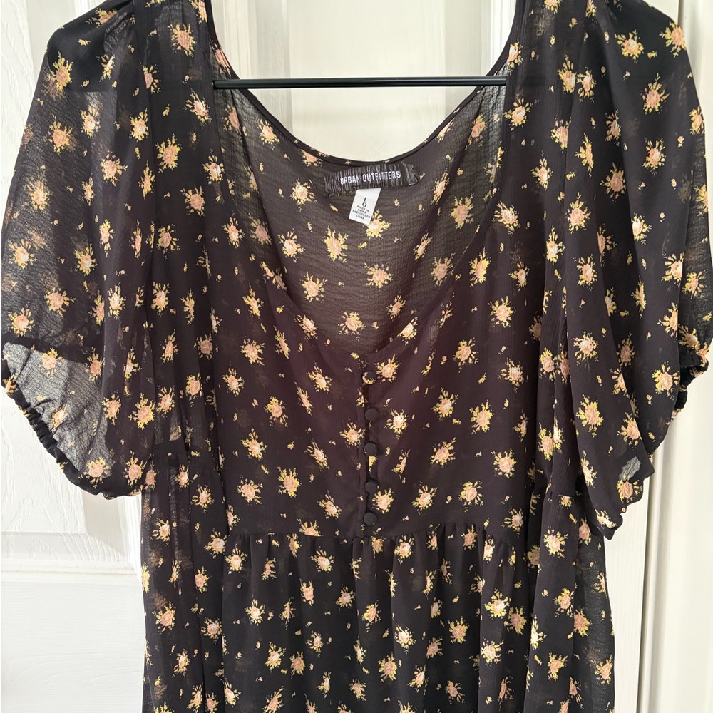 Urban Outfitters Black Floral Chiffon Babydoll Dress - Picture 8 of 8
